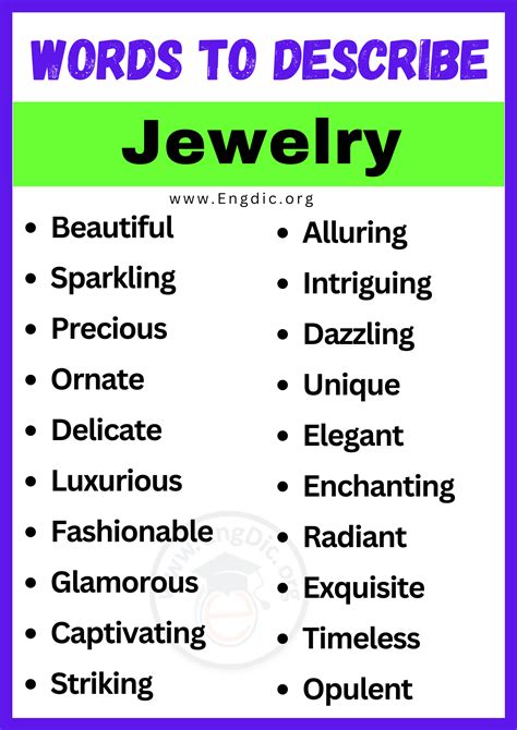 words to describe jewelry.